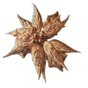 Gold Poinsettia Flower Brooch Pin Fabric Lame Holiday Christmas Jewelry
